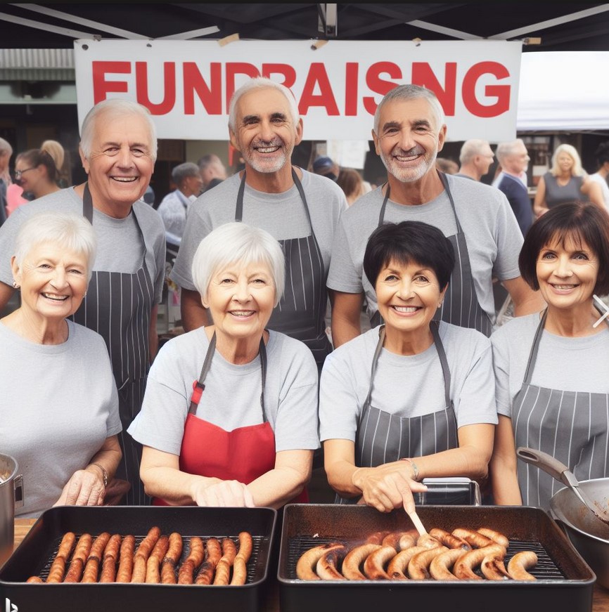 fundraising-sizzle of BBQ and happy volunteers (AI generated)
